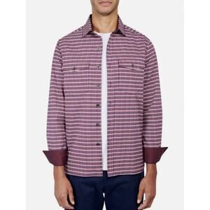 CONSTRUCT Mens Shirt Jacket Small Red Navy Blue Micro Plaid Fleece Lined NWOT